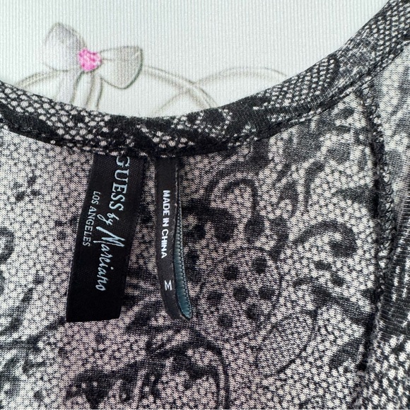 Guess by Marciano top long dress style open cold shoulder lace print grey black - Picture 8 of 9